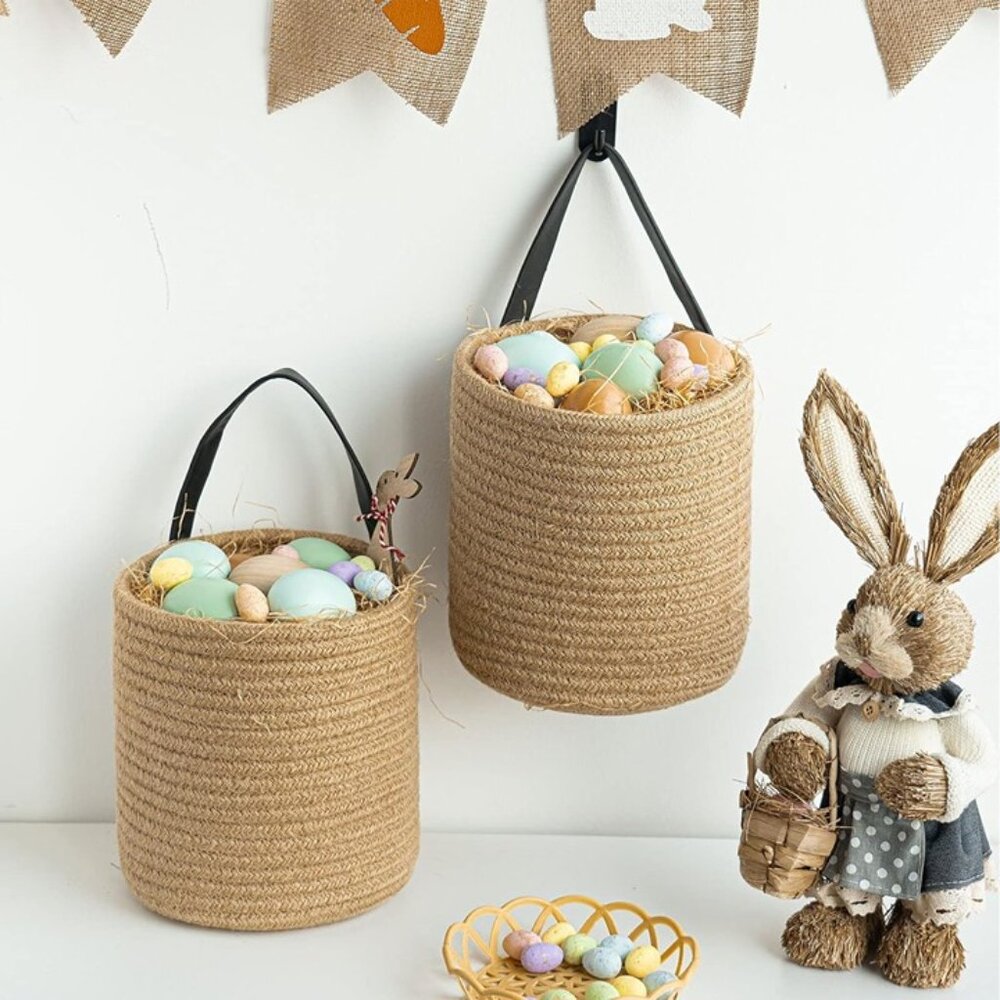 New 2Pack Jute Hanging Basket Woven Rope Wall Planter Boho Decor for Small Plant